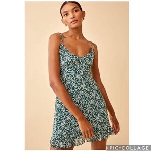 Reformation Green and White Spaghetti Strap Sundress